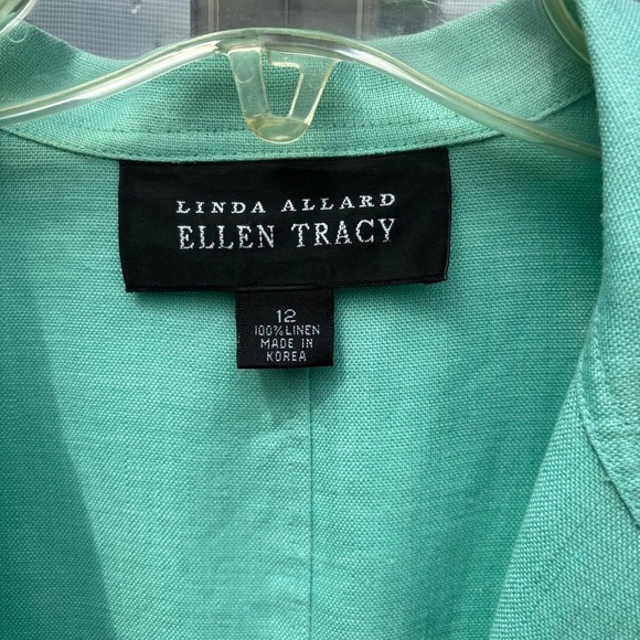 Linda Allard Ellen Tracy Linen Turquoise Blue Heavy Linen Open Blazer - Picture 3 of 7